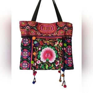 Floral Embroidered Tote Bag